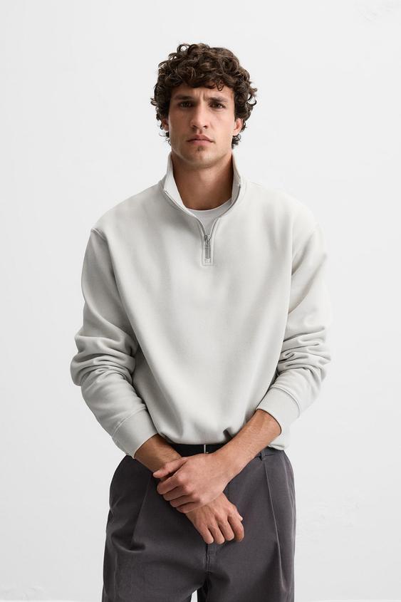 Zip Neck Sweatshirt - White