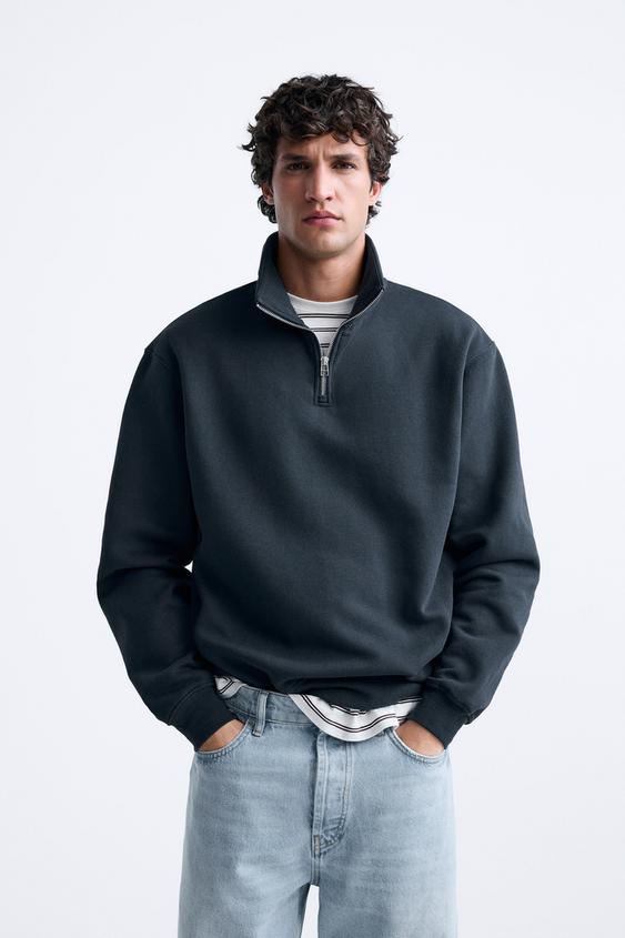 Zip Neck Sweatshirt - Blue